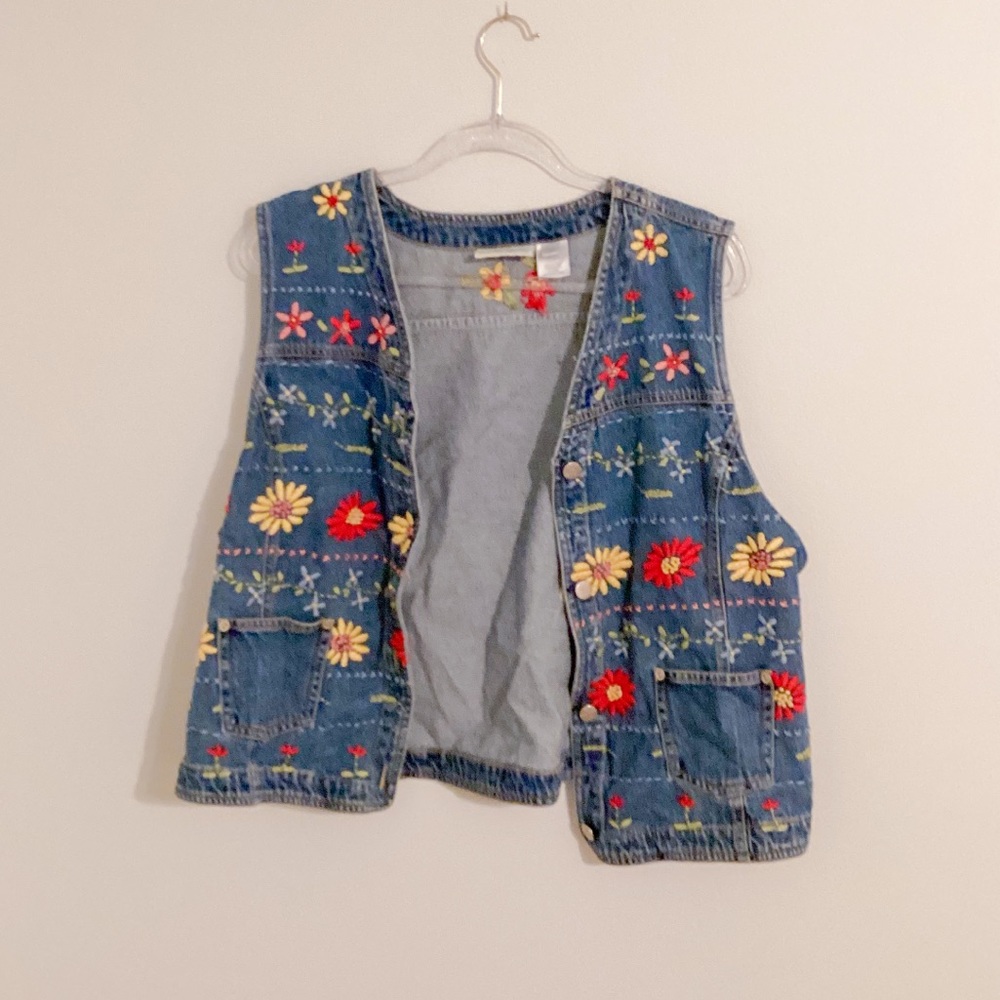 Vintage Embroidered Denim Vest